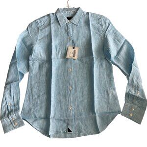 UNTUCKit Womens Sherry Button Up Shirt Size 0 Blue White 100% Linen